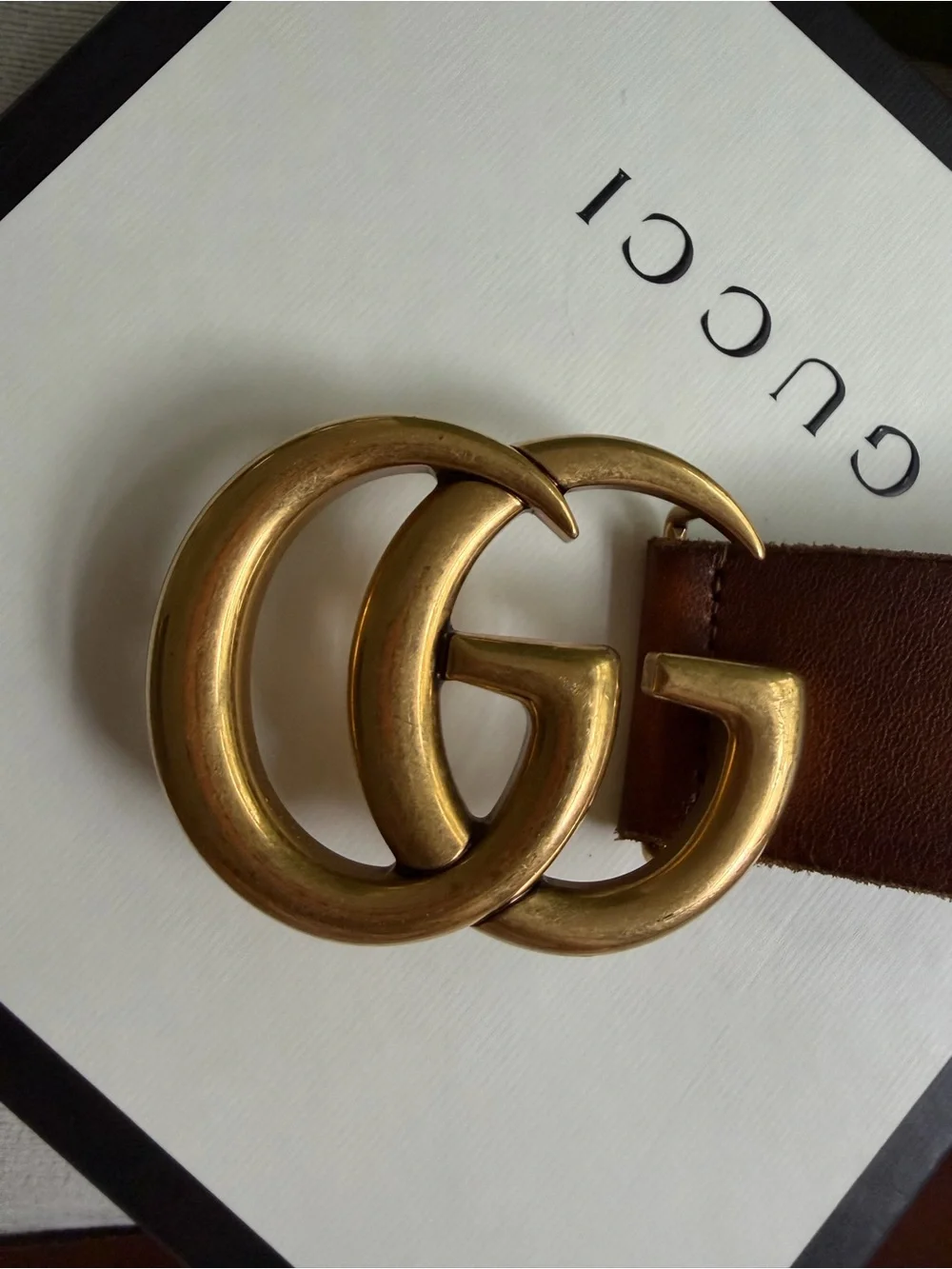 Authentic Gucci Brown Leather Double G Buckle Belt